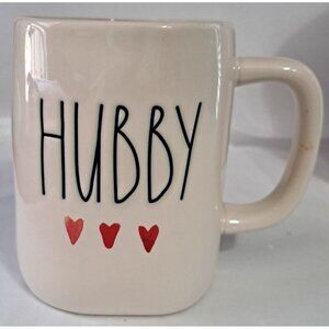 Rae Dunn Artisan Collection By Magenta "Hubby" Ceramic Mug Red Interior Hearts